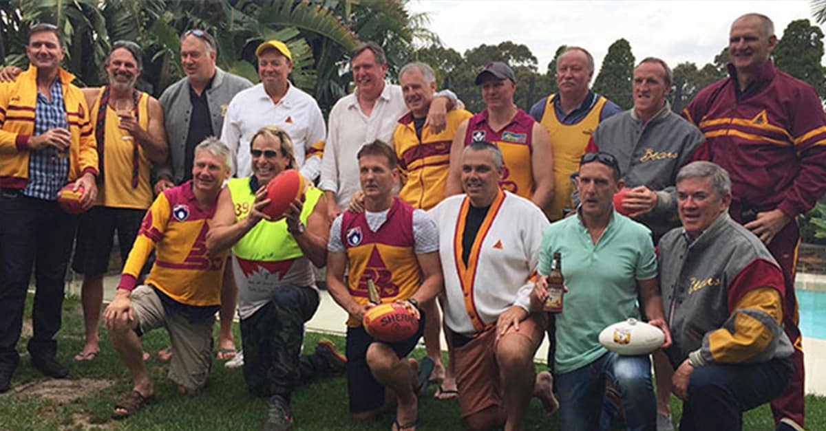 WebBearsReunion2018.jpg Back row (L-R): S. Reynoldson, M. Zanotti, A. Ishchenko, D. O’Keefe, F. Dunnell, B. Phillips, M. Kennedy, C. Waterson, D. Carlson, M. Mickan Front row: B. Harris, W. Capper, P. Banfield, M. Williams, M. Withers, S. O’Sullivan. Picture: Mark Williams - Brisbane Lions